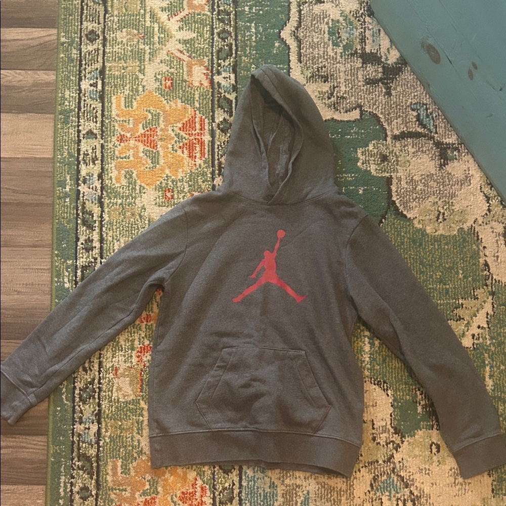 Jordan Gray Hoodie with Red Logo